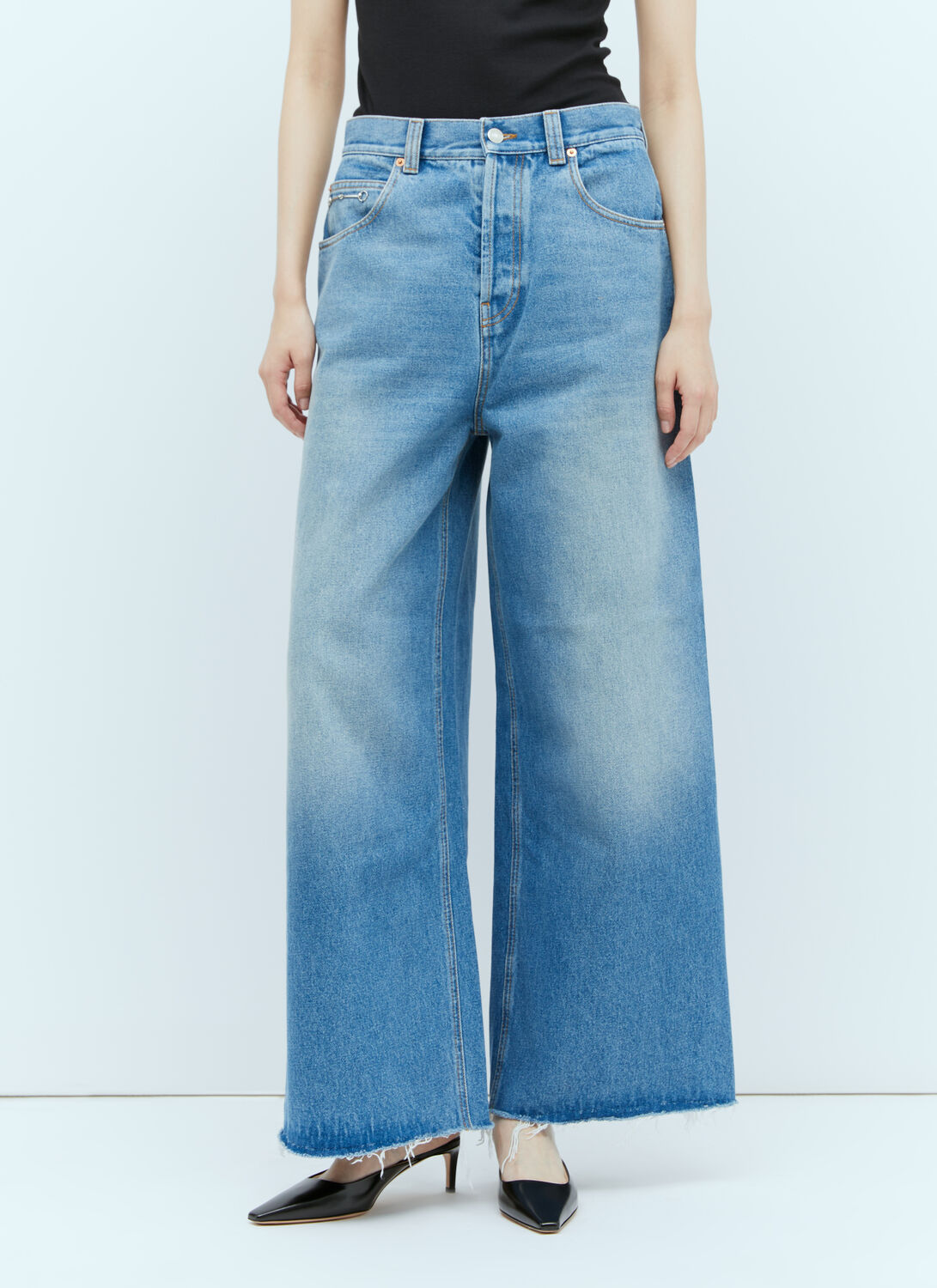 Gucci Wide Leg Horsebit Jeans In Blue
