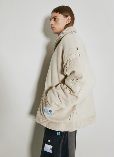 パッド入りディストレス加工ニットカーディガン Maison Mihara Yasuhiro パッド入りディストレス加工ニットカーディガン ベージュ mmy0154002