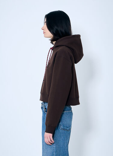 Miu Miu Logo Motif Hooded Sweatshirt Brown miu0260003