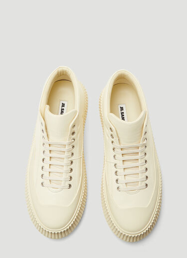 Jil Sander Ribbed-Sole Leather Sneakers Beige jil0143021