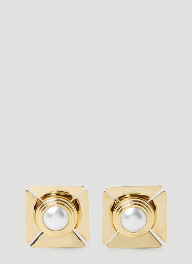 Saint Laurent Pearl Square Earrings Gold sla0252100