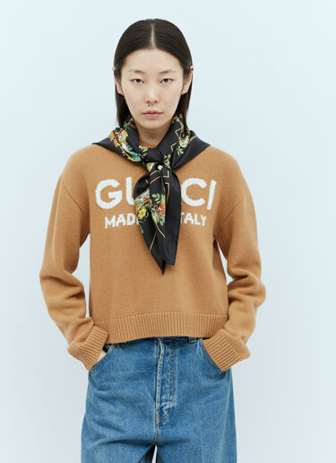 Gucci 徽标印花真丝丝巾 黑色 guc0255111