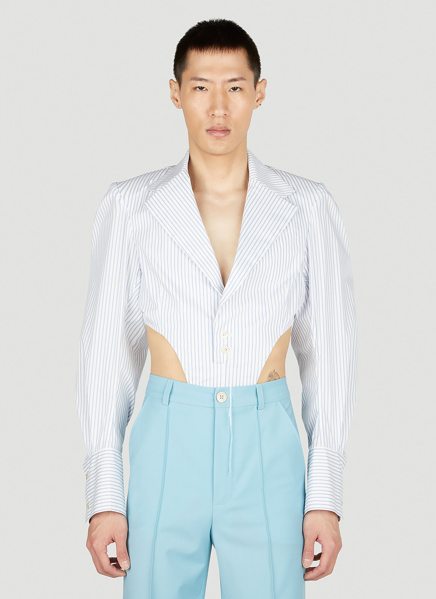 Ninamounah Striped Shirt Bodysuit In Blue