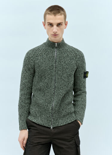 Stone Island Zip-Up Knit Sweatshirt Green sto0156088