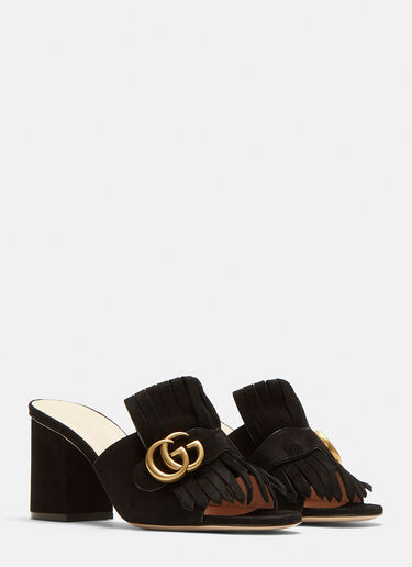 Gucci GG Mid-heel Fringed Marmont Mules BLACK guc0231066