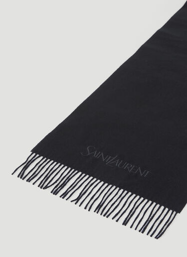 Saint Laurent 徽标刺绣羊绒围巾 黑色 sla0154064