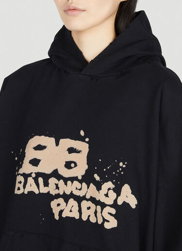 Balenciaga Logo Print Hooded Sweatshirt Black bal0251039