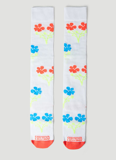 Chopova Lowena Floral Intarsia Long Socks White cho0248032