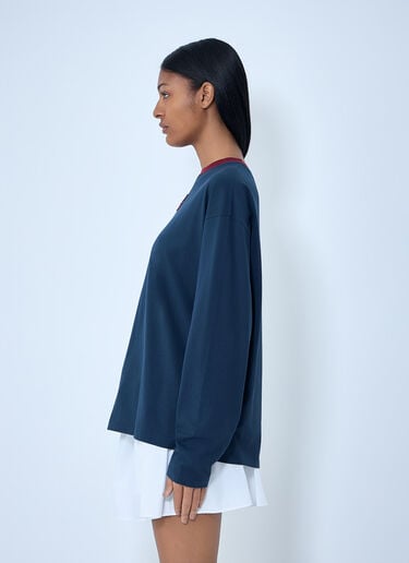 Miu Miu Cotton Jersey Sweatshirt with Logo Motif Blue miu0263060