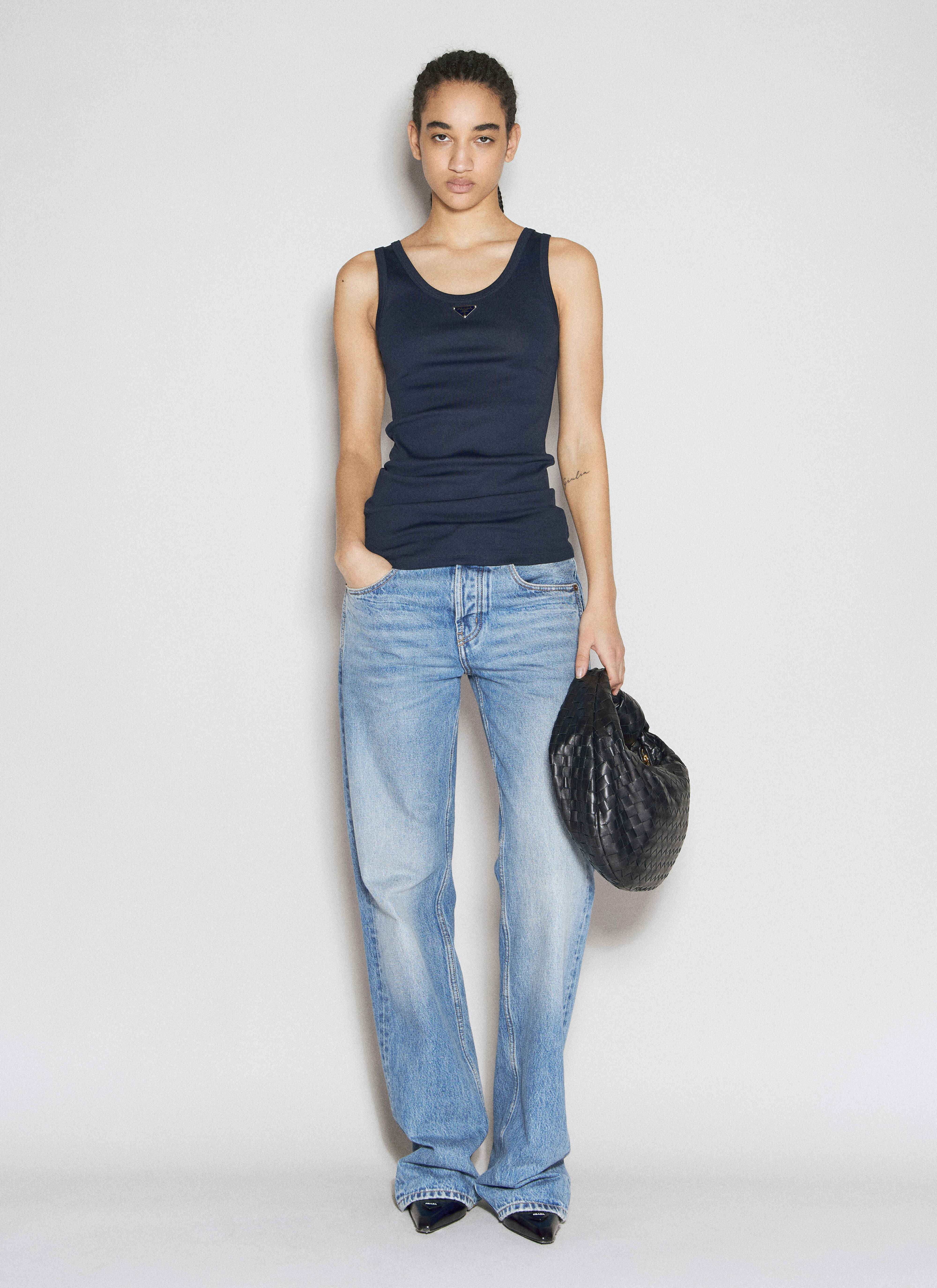 トップス prada blue border Prada logo-patch Cotton T-shirt | Blue | FARFETCH CA