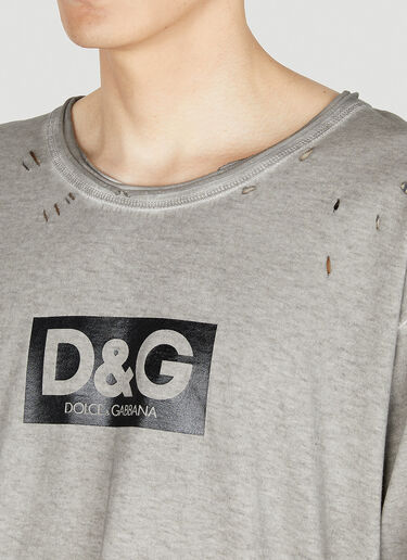 Dolce & Gabbana Distressed Logo Print T-Shirt Grey dol0152004