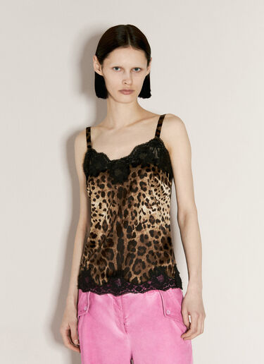 Dolce & Gabbana Leopard Print Satin Top Brown dol0255002