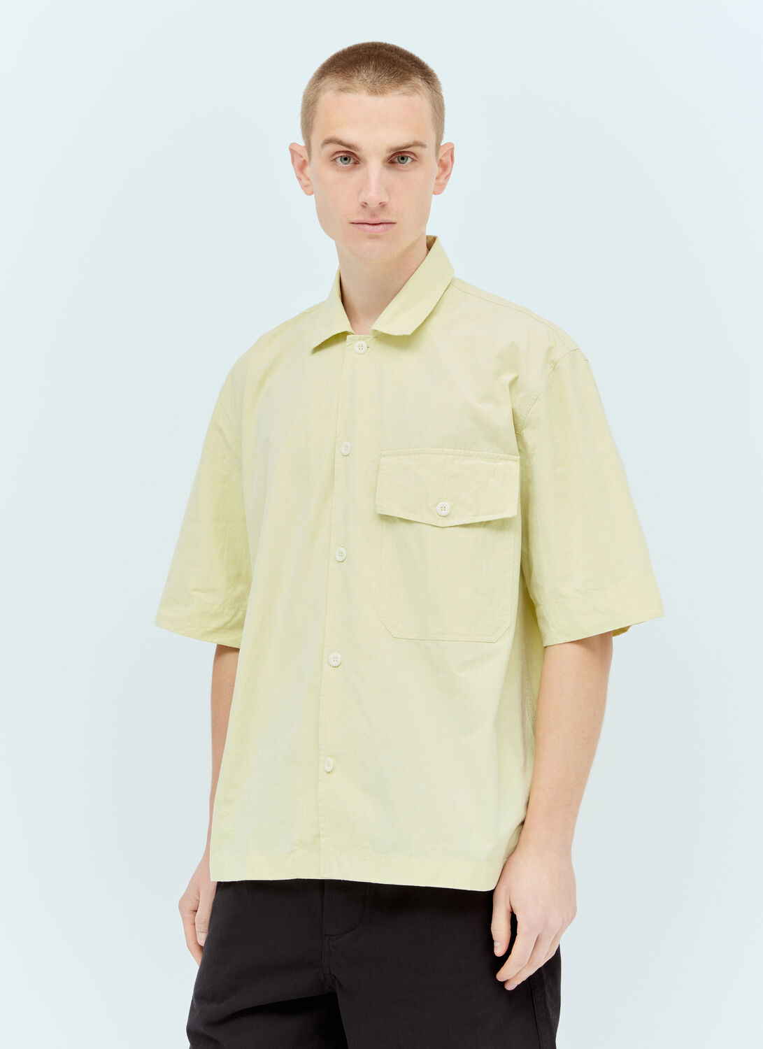 Shop Mhl By Margaret Howell Short-sleeve Flap-pocket Shirt In Yellow