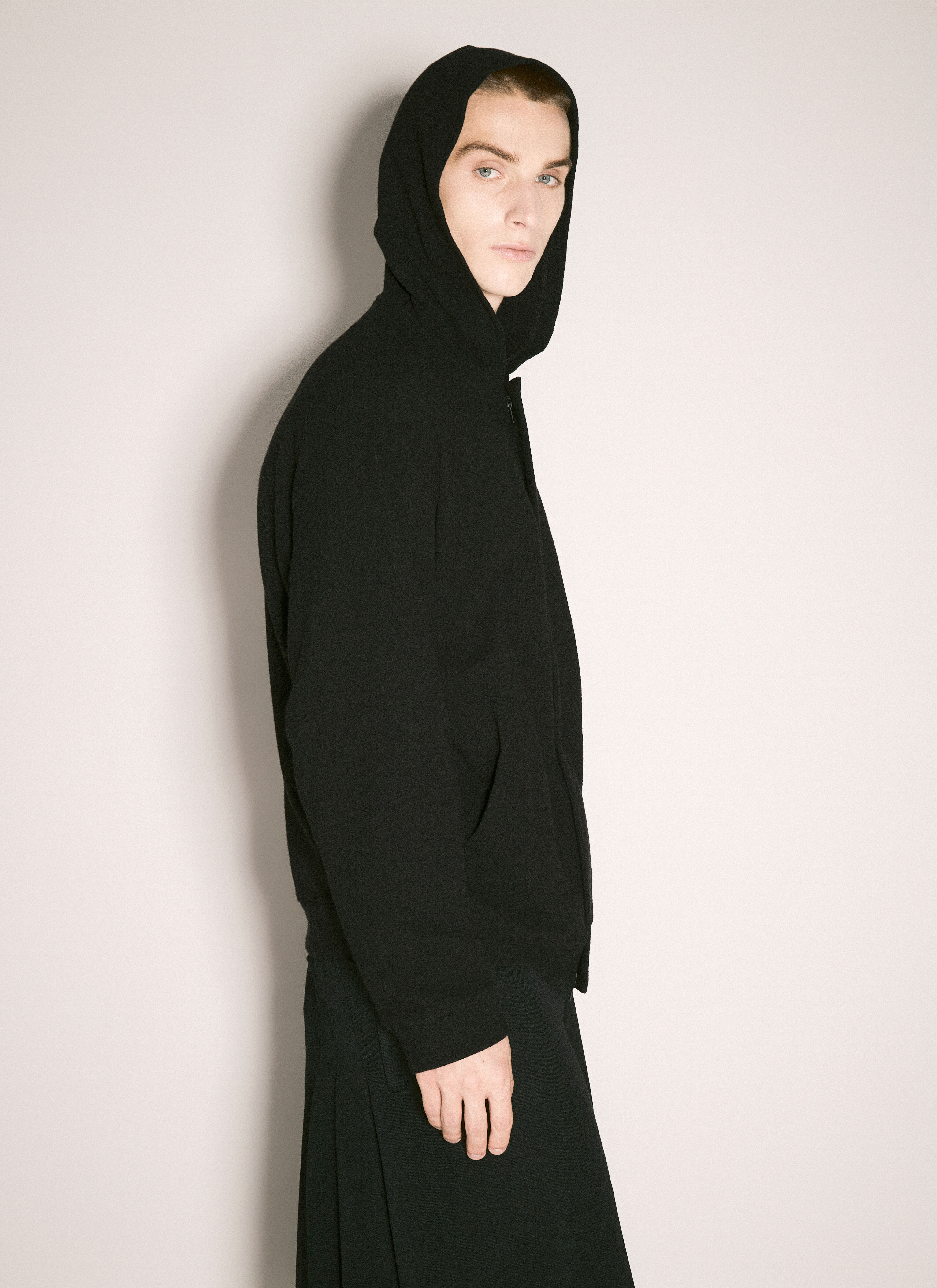 Yohji Yamamoto Men s Front Open Hooded Sweatshirt in Black LN CC