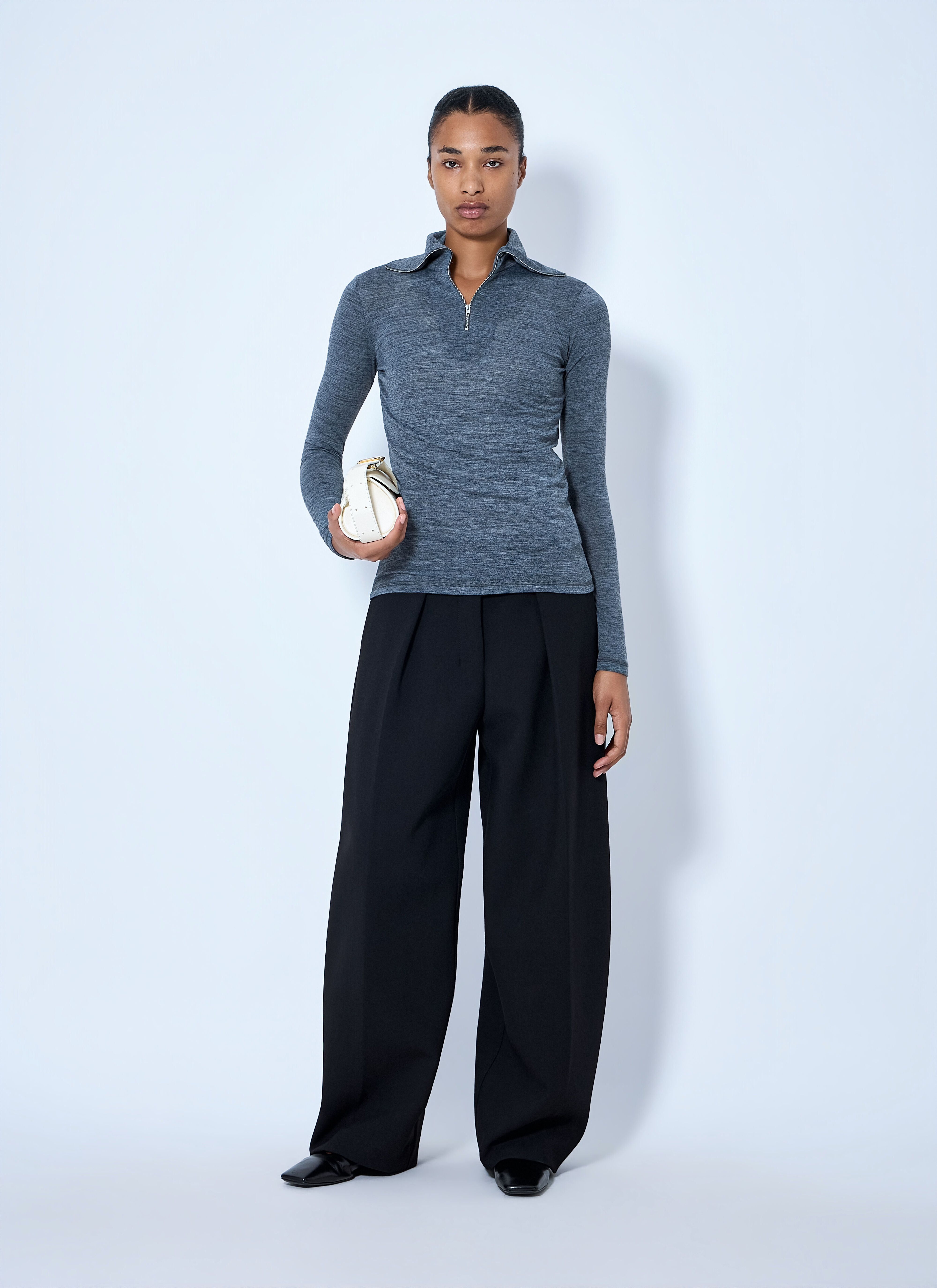 Jil Sander Women's' Quarter-Zip Long Sleeve Top in Grey | LN-CC®