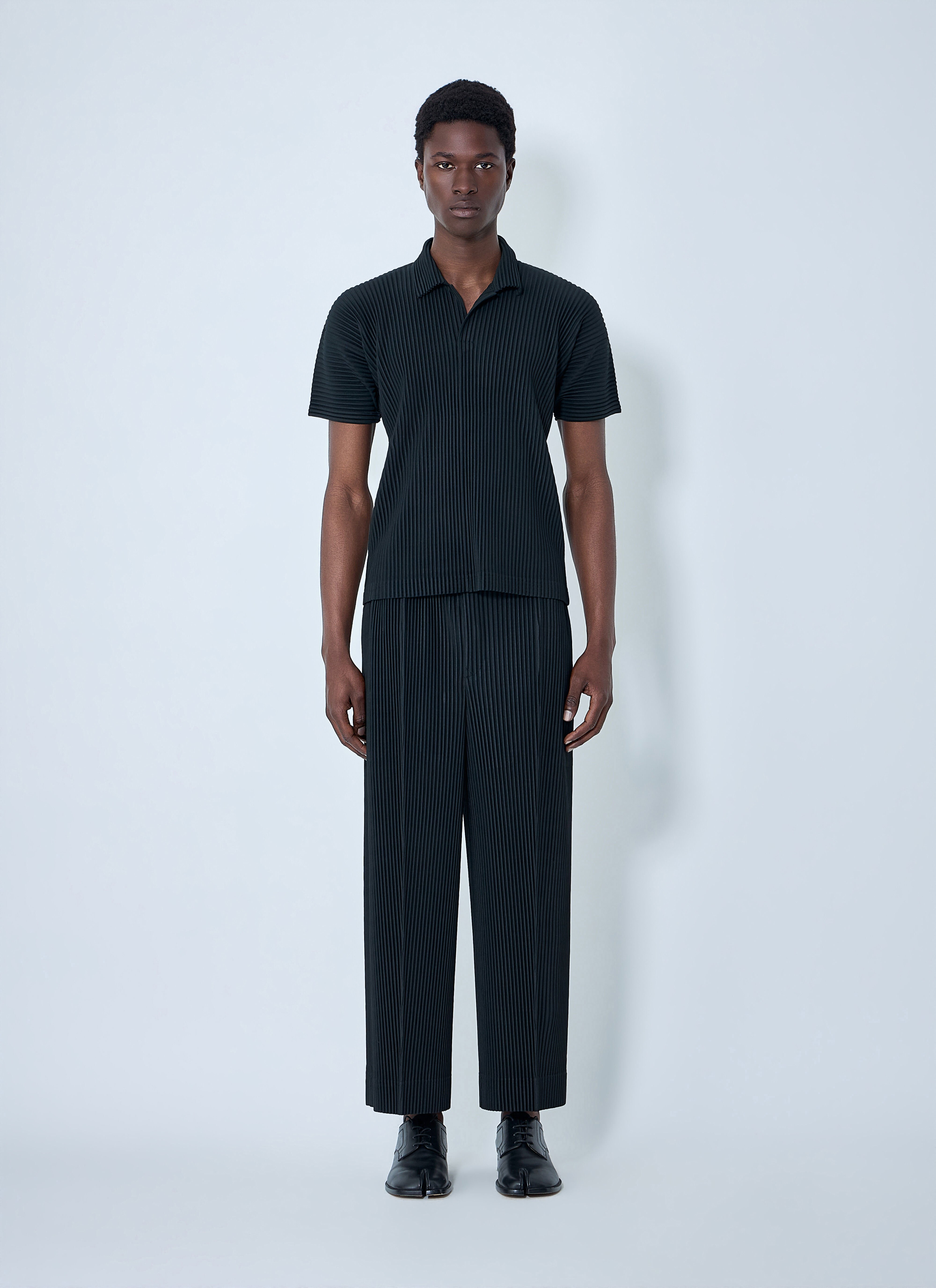 Homme Plissé Issey Miyake Men's' Pinstripe Wide-Leg Trousers in