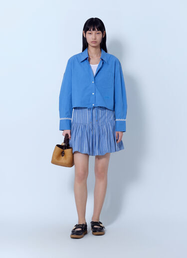 LN-CC® - GANNI: Stretch Cotton Cropped Bowling Shirt - Blue GANNI Stretch Cotton Cropped Bowling Shirt Blue gan0265018
