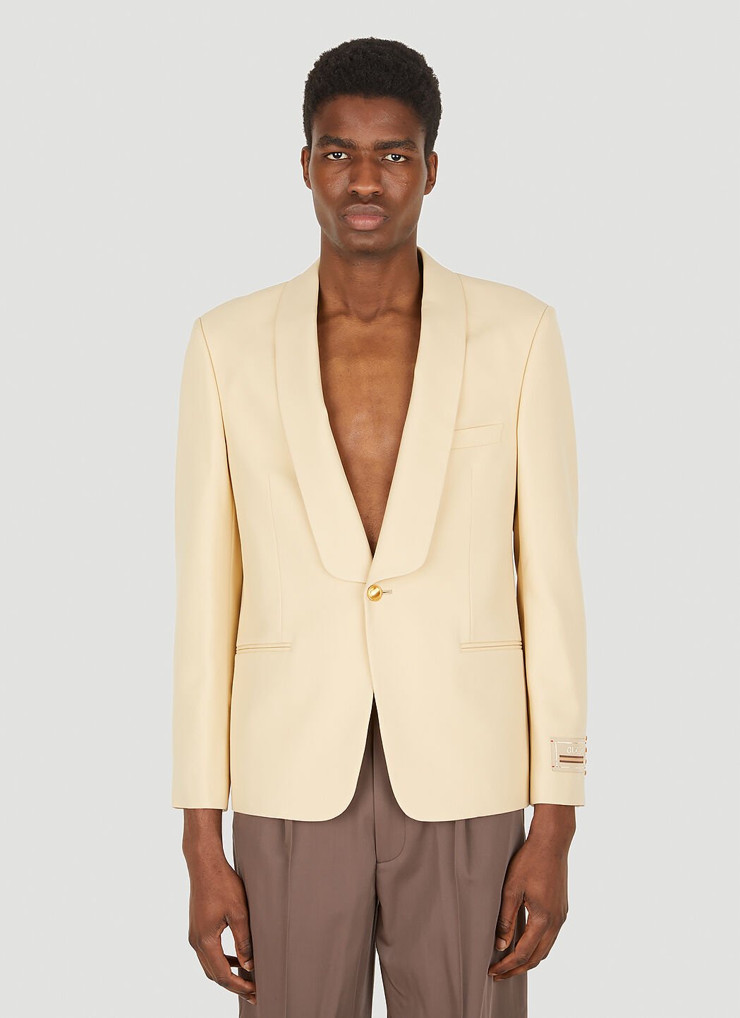 Gucci Single Breasted Logo Patch Blazer in Cream LN CC