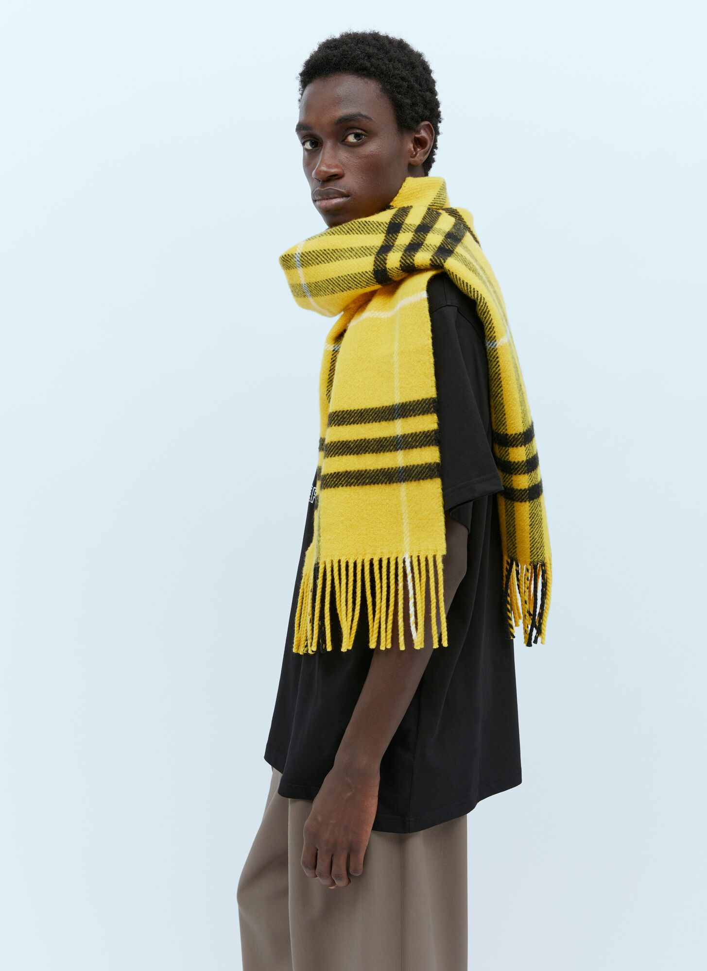 Shop Burberry Check Wool Cashmere Scarf In Yellow