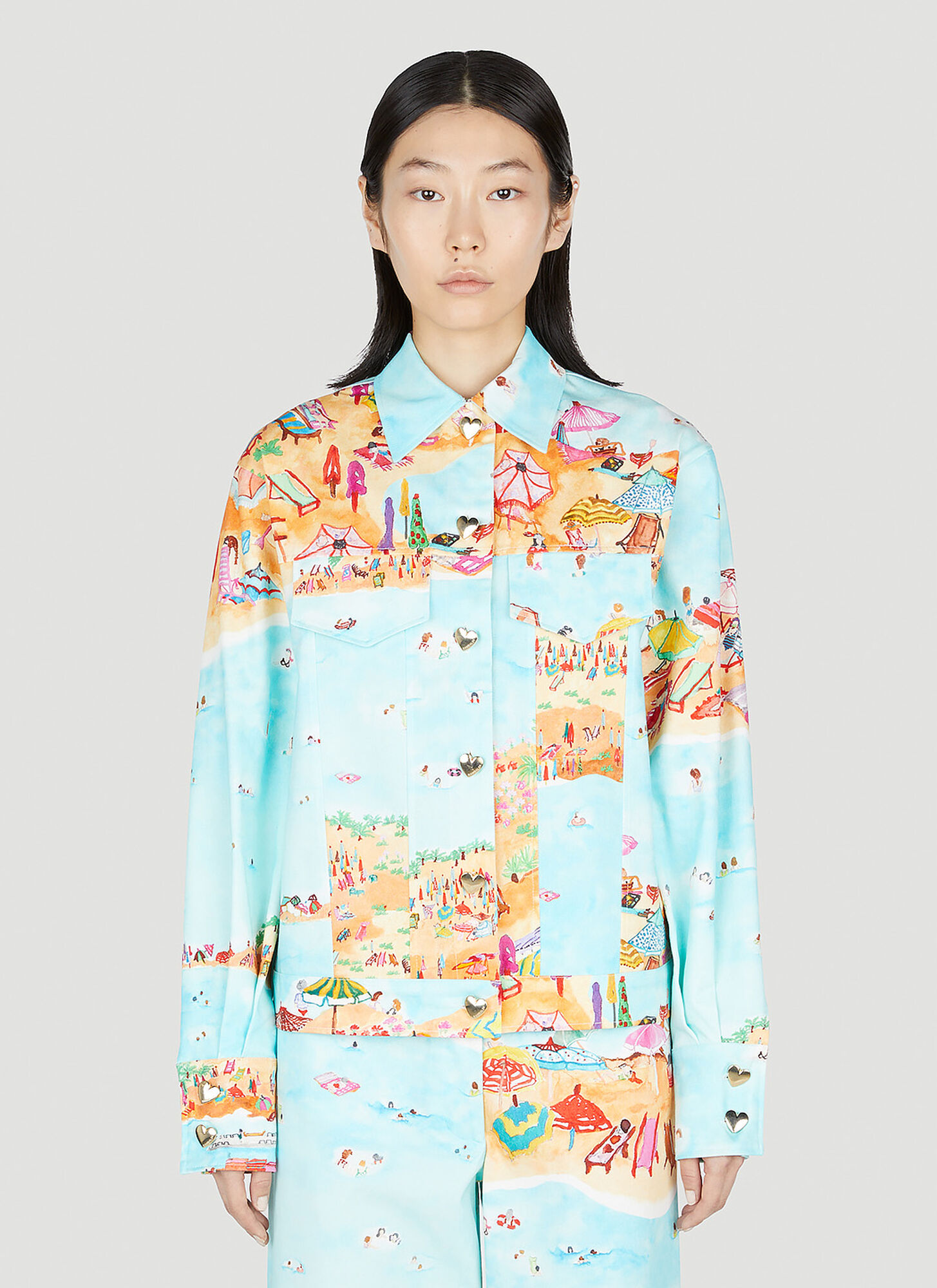 Marco Rambaldi Beach-print Denim Jacket In Multicolor