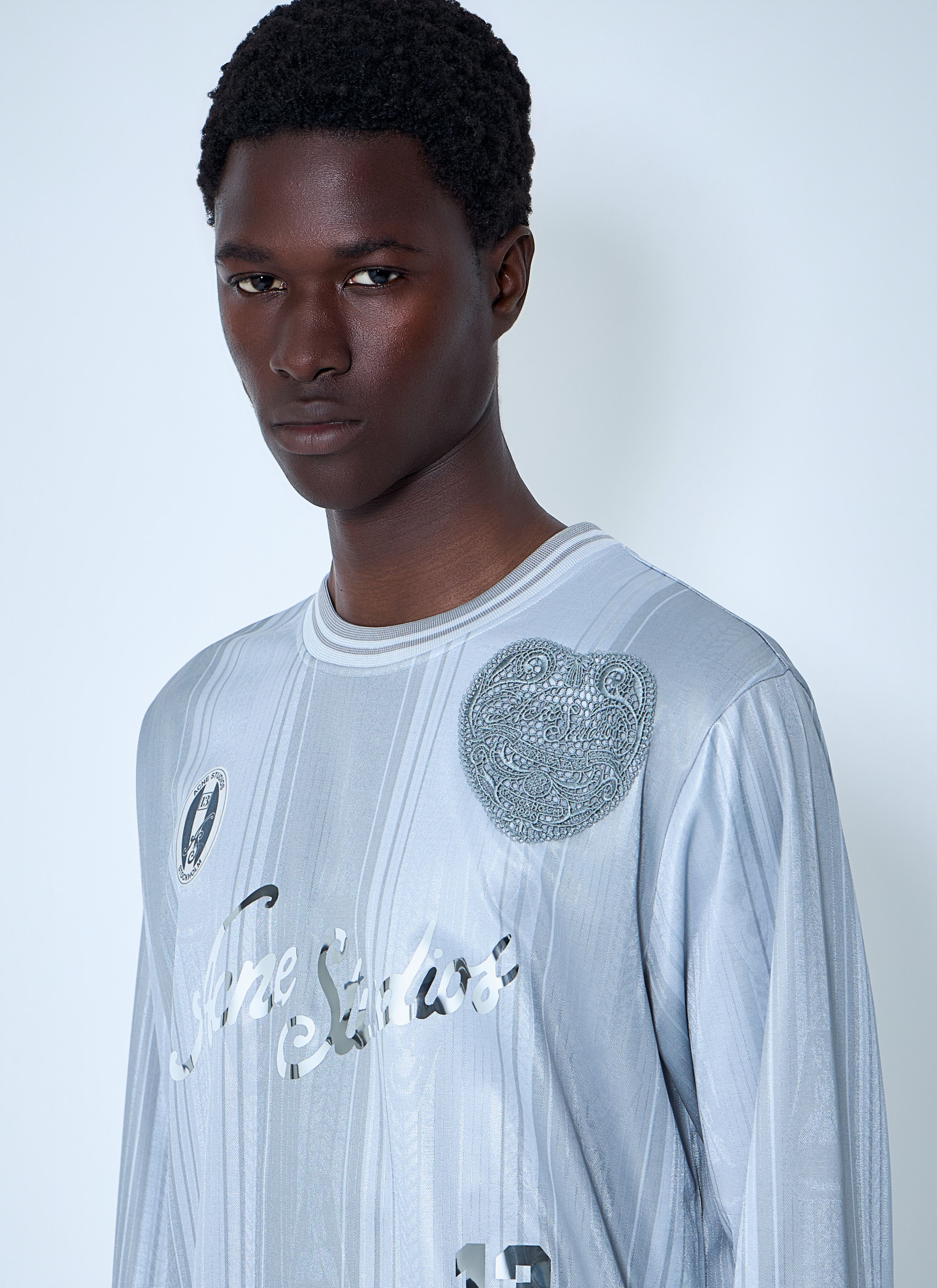 Acne Studios Men's' Embroidered Logo Long-Sleeve Shirt in Grey