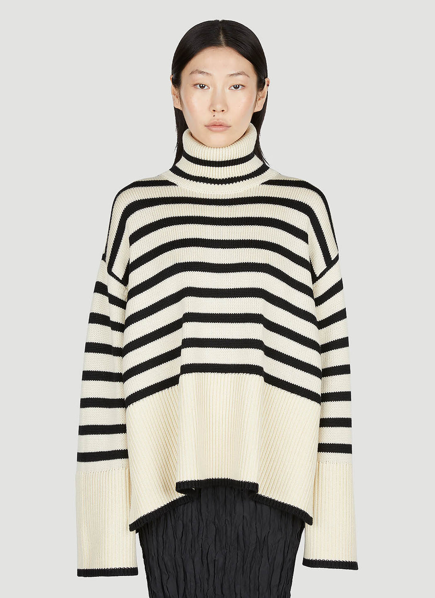 Totême Toteme Striped Wool Cotton Turtleneck In Neutral