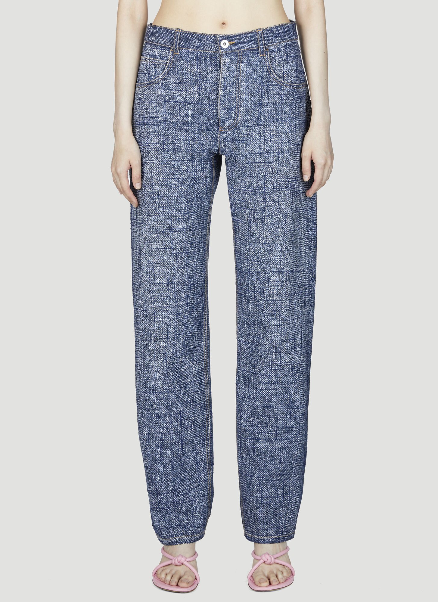 Shop Bottega Veneta Denim Print Pants In Blue