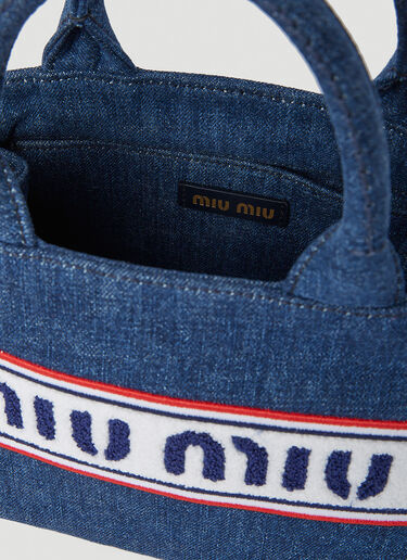 Miu Miu Striped Logo Tote Bag Blue miu0252049