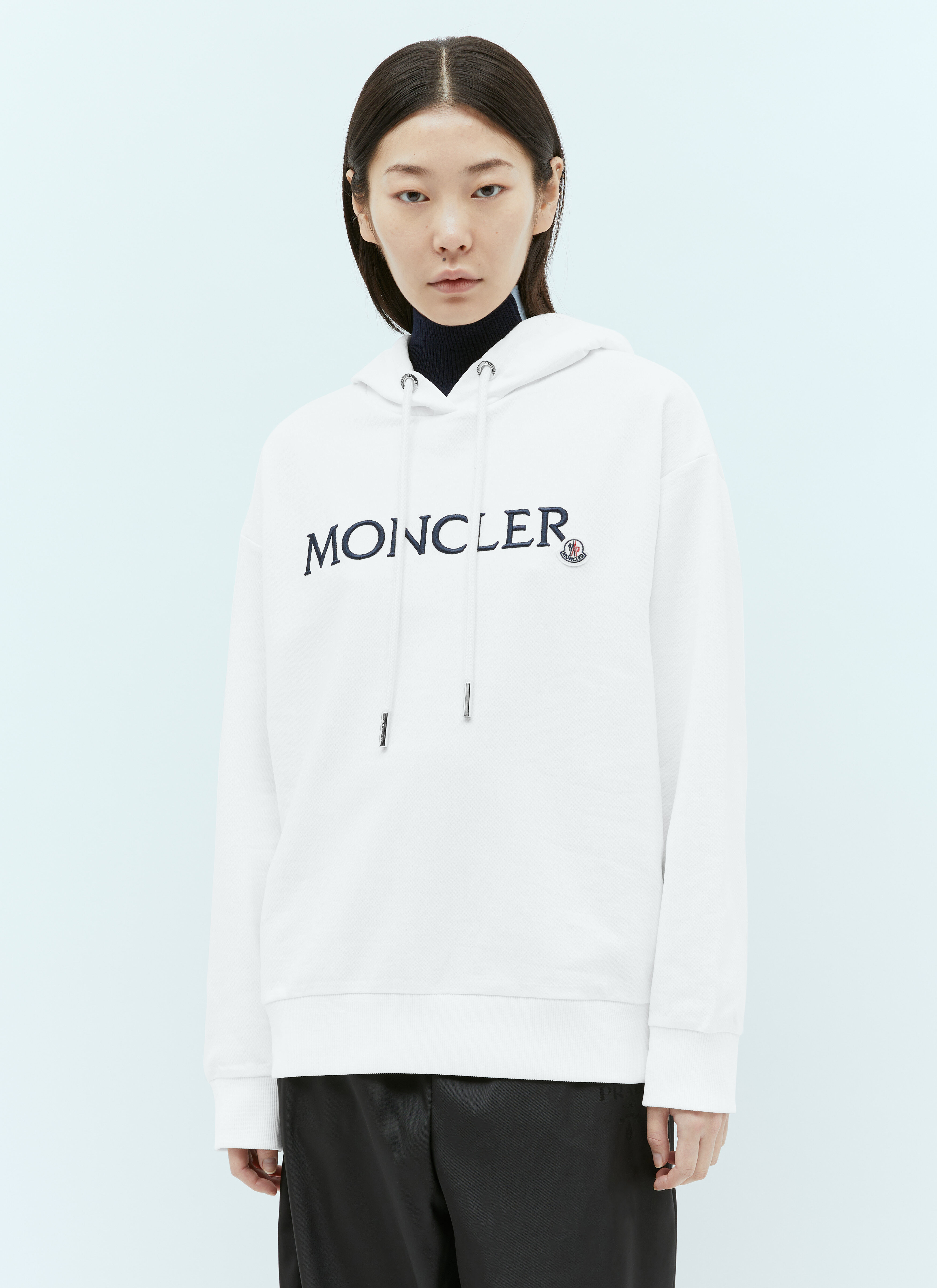 Moncler Women s Logo Embroidery Hooded Sweatshirt in White LN CC