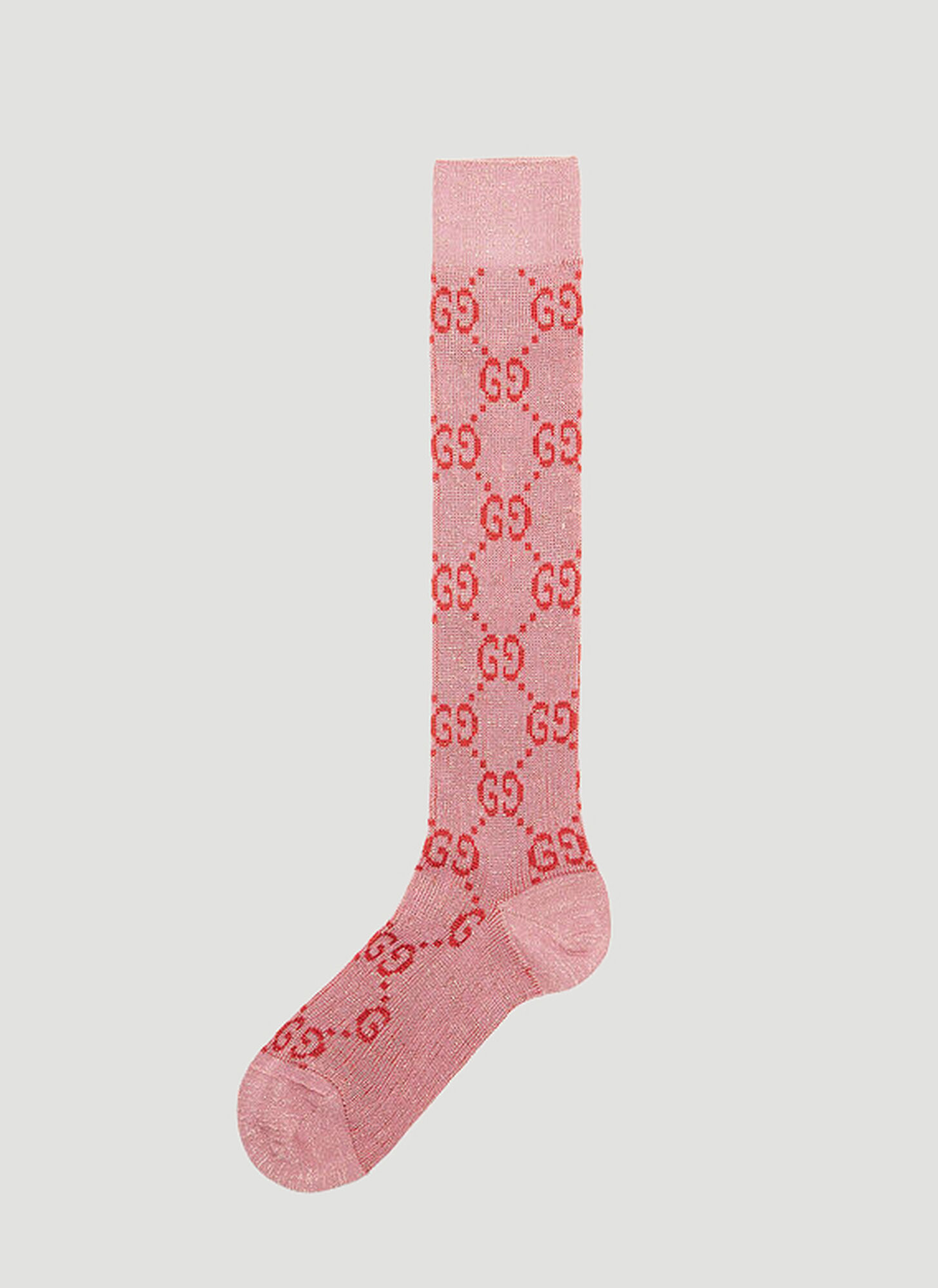 Shop Gucci Metallic Interlocking G Motif Calf Socks In Pink