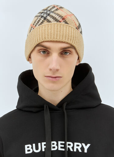 Burberry Check Cashmere Beanie Hat Beige bur0158021