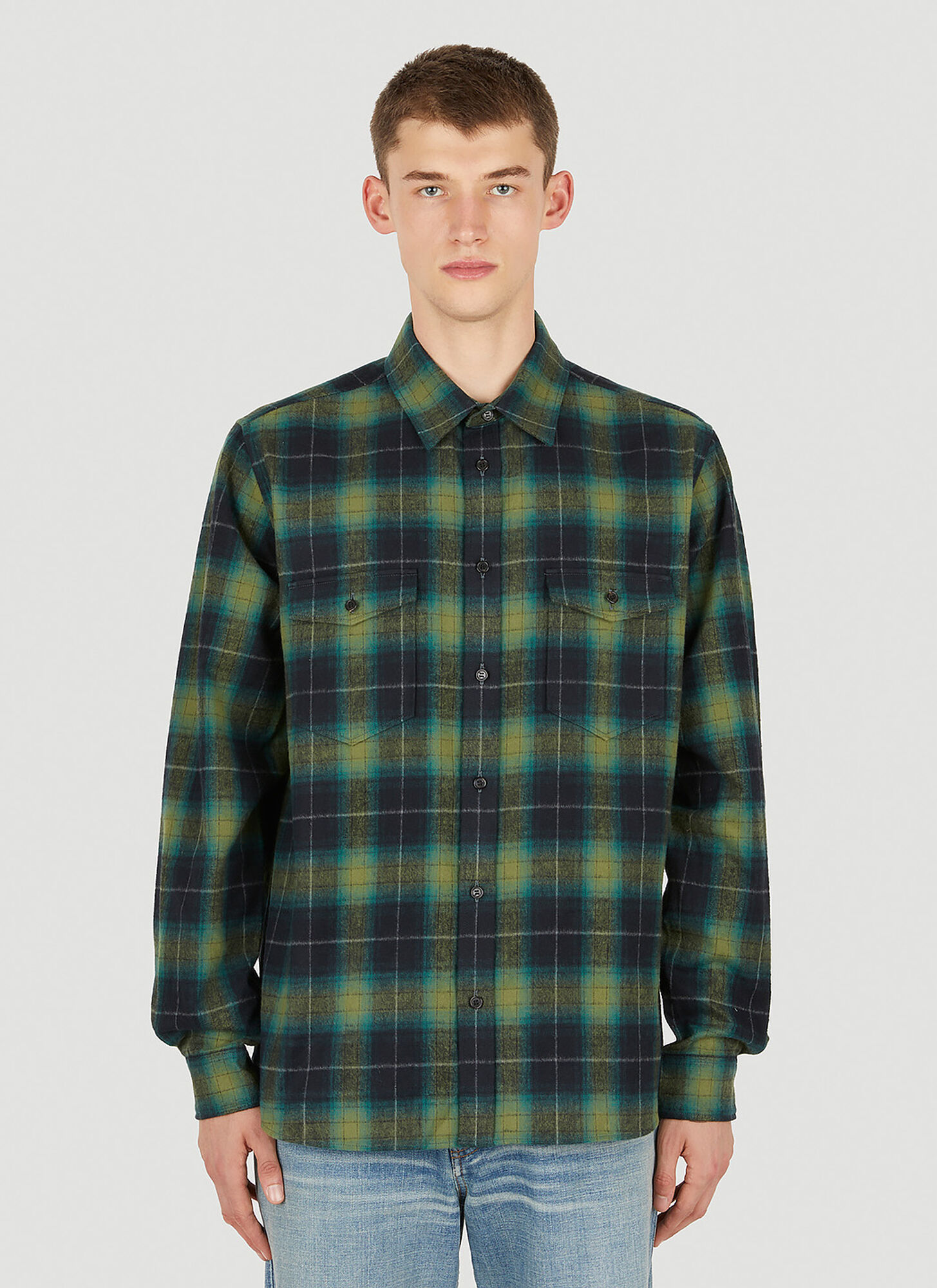 Saint Laurent Check-print Long-sleeve Shirt