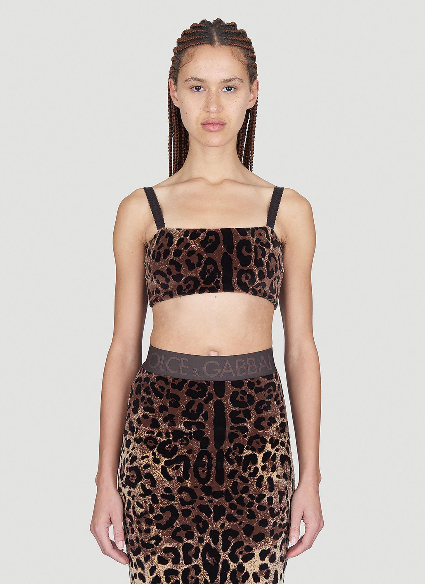 Dolce & Gabbana Leopard Print Chenille Top In Brown