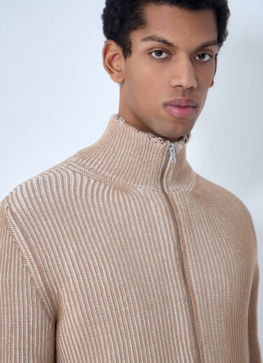 MM6 Maison Margiela Distressed Ribbed High-Neck Sweater Brown mmm0163011