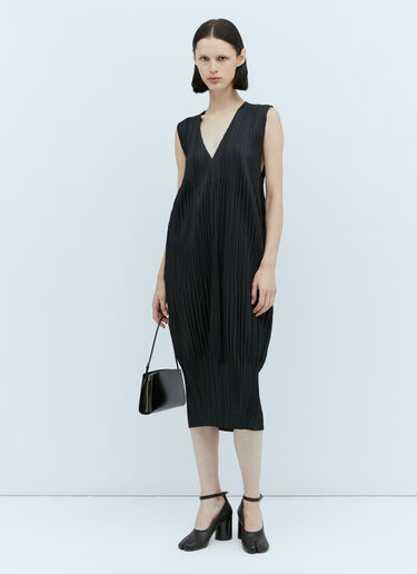 Pleats Please Issey Miyake V Neck Pleated Dress Black plp0254005