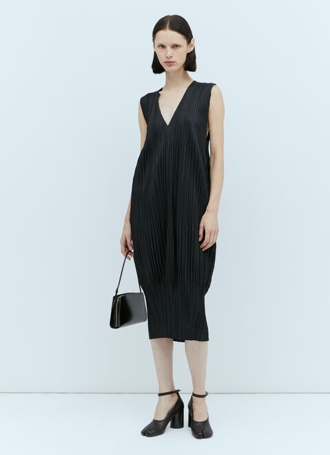 Pleats Please Issey Miyake V Neck Pleated Dress Black plp0254005