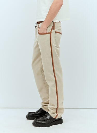 Miu Miu 皮革饰边帆布长裤 米色 miu0156001