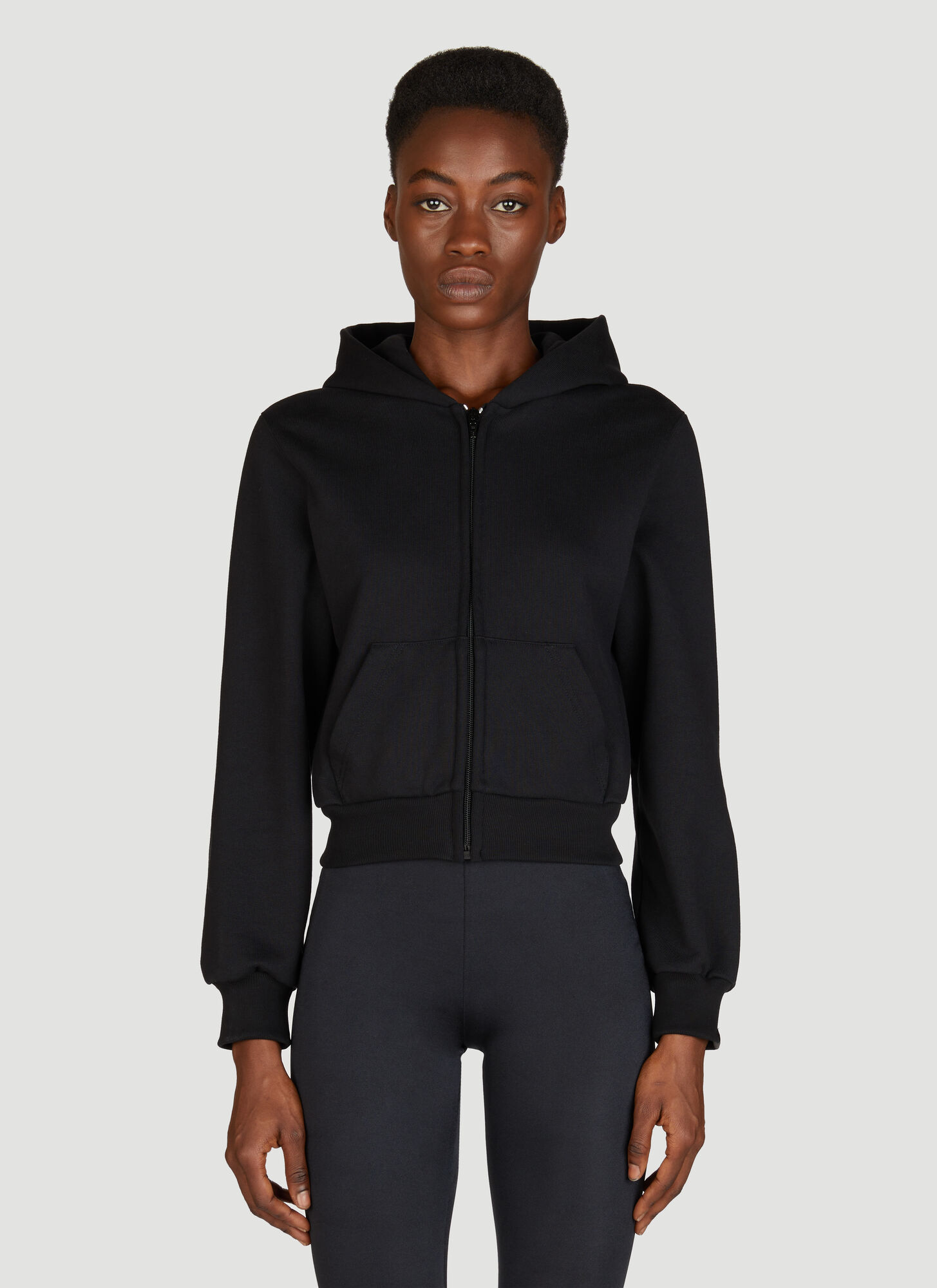 Shop Balenciaga Fitted Zip-up Hooded Sweatshirt In Black