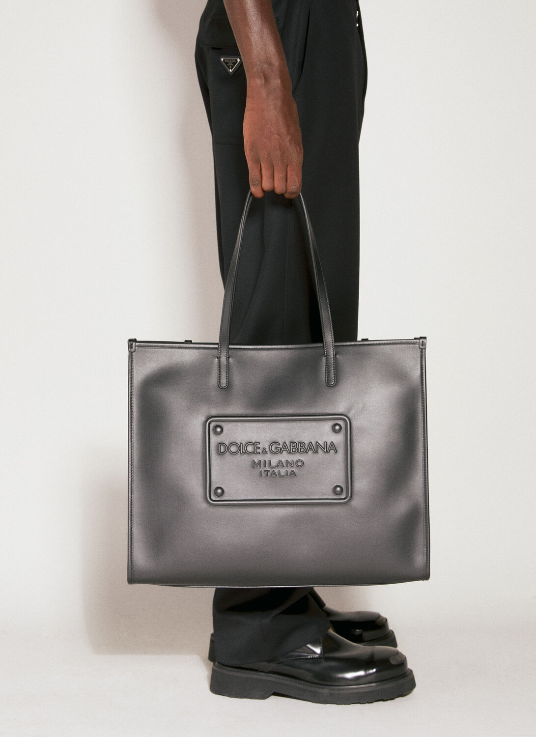 Dolce & Gabbana Embossed Logo Tote Bag In Black