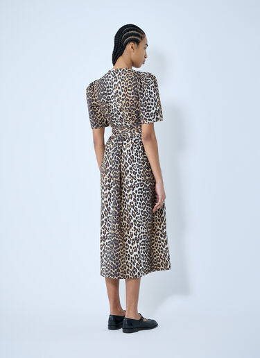 GANNI Leopard Print Tie Strap Midi Dress Brown gan0260005