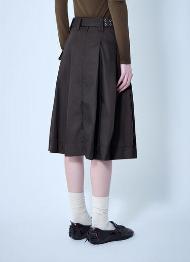 GANNI Duchesse Nylon Midi Pleated Pocket Skirt Dark Brown gan0263027