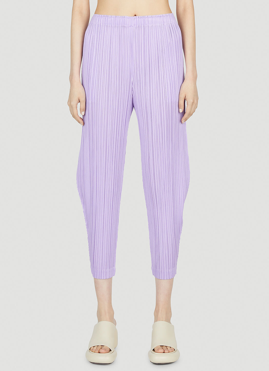Purple pleated pants on sale