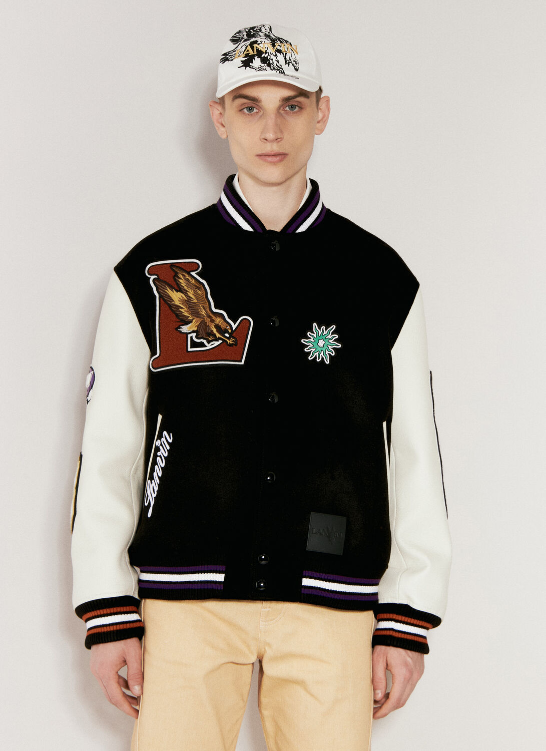 Shop Lanvin X Future Drop 3 Varsity Jacket With Leather Sleeves In Black