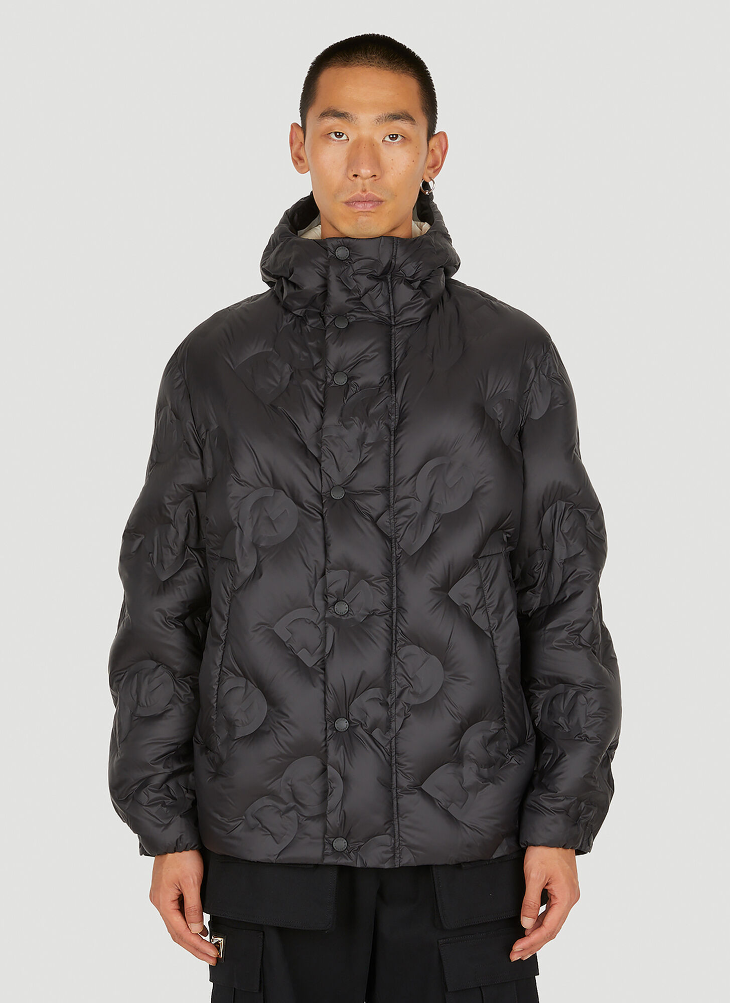 Shop Dolce & Gabbana Quilted Logo Hooded Jacket In Black