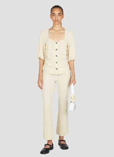 GANNI Cropped Stretch Seersucker Pants Beige gan0253077