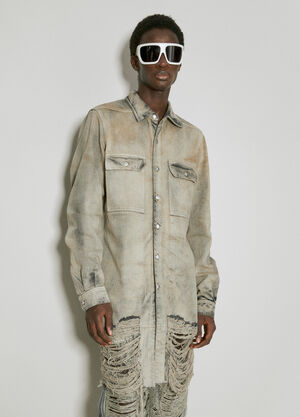 Rick Owens Long Distressed Denim Jacket Grey ric0154007