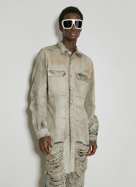 Moncler x Rick Owens Long Distressed Denim Jacket Black mcs0355006