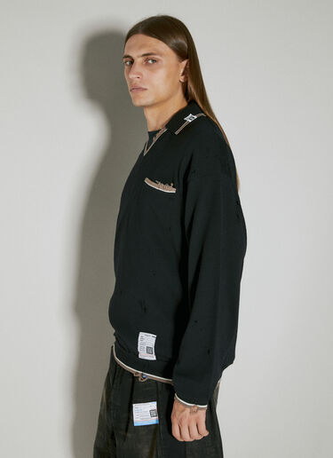 ディストレス ニットポロシャツ Maison Mihara Yasuhiro ディストレス ニットポロシャツ ブラック mmy0154008