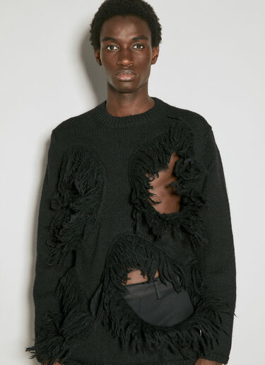 Comme des Garçons Homme Plus Cut-Out Wool Sweater With Tassle Edge Black hpl0154010