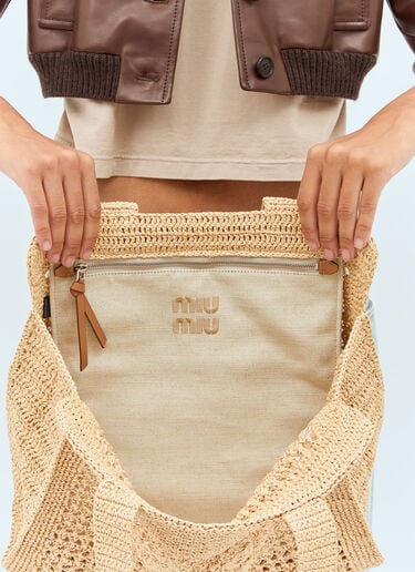 Woven Fabric Tote Bag Miu Miu Woven Fabric Tote Bag Beige miu0258056
